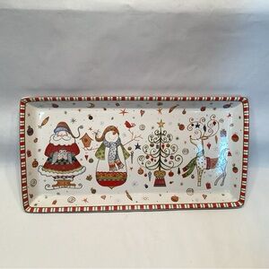 222 Fifth Christmas Play Rectangular Serving Platter Santa Claus Snowman